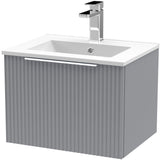 Hudson Reed Fluted 500mm Wall Hung Vanity Unit & Basin, 1 Drawer Satin Grey DFF291B