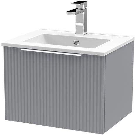 Hudson Reed Fluted 500mm Wall Hung Vanity Unit & Basin, 1 Drawer Satin Grey DFF291B