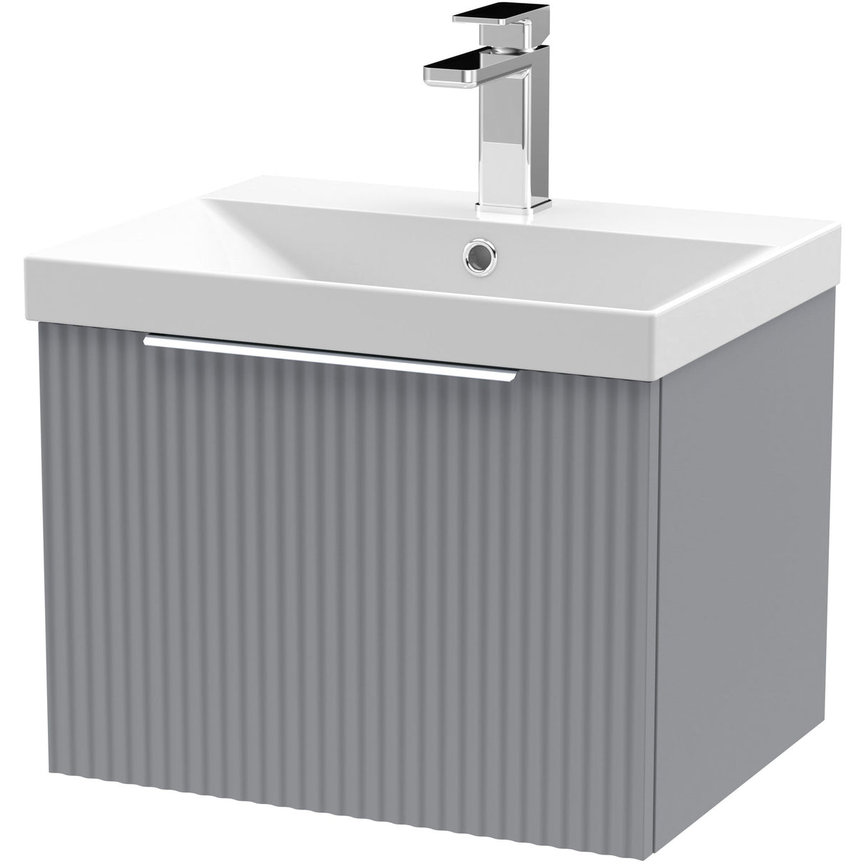 Hudson Reed Fluted 500mm Wall Hung Vanity Unit & Basin, 1 Drawer Satin Grey DFF291D