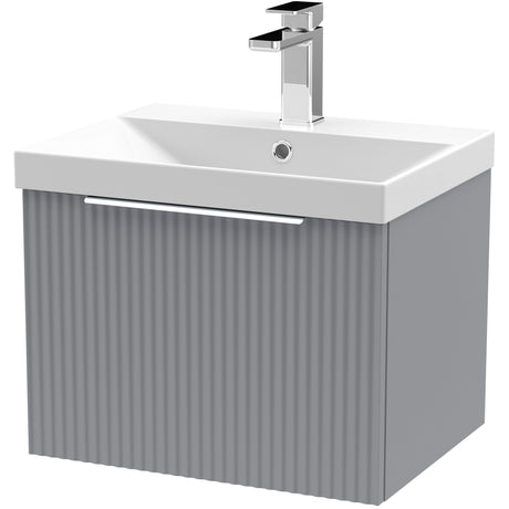 Hudson Reed Fluted 500mm Wall Hung Vanity Unit & Basin, 1 Drawer Satin Grey DFF291D