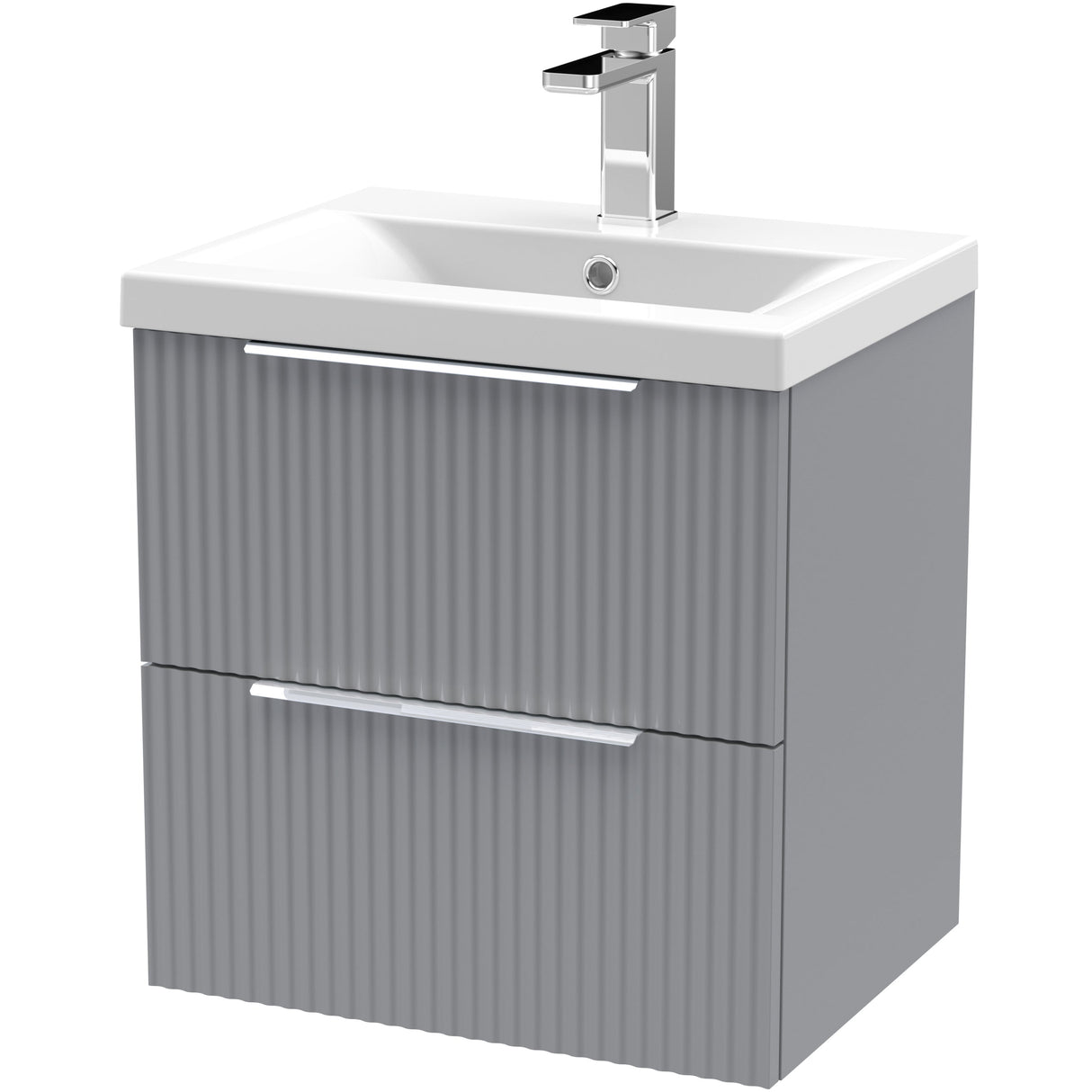 Hudson Reed Fluted 500mm Wall Hung Vanity Unit & Basin, 2 Drawer Satin Grey DFF292A