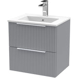 Hudson Reed Fluted 500mm Wall Hung Vanity Unit & Basin, 2 Drawer Satin Grey DFF292B