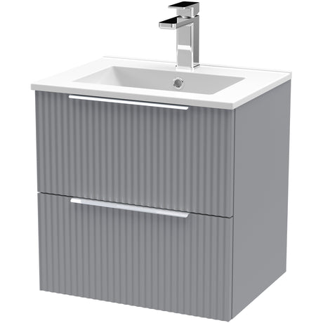 Hudson Reed Fluted 500mm Wall Hung Vanity Unit & Basin, 2 Drawer Satin Grey DFF292B