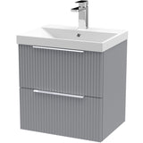 Hudson Reed Fluted 500mm Wall Hung Vanity Unit & Basin, 2 Drawer Satin Grey DFF292D