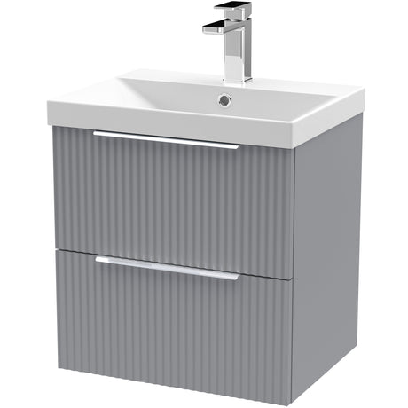 Hudson Reed Fluted 500mm Wall Hung Vanity Unit & Basin, 2 Drawer Satin Grey DFF292D