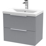 Hudson Reed Fluted 600mm Wall Hung Vanity Unit & Basin, 2 Drawer Satin Grey DFF293A