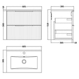 Hudson Reed Fluted 600mm Wall Hung Vanity Unit & Basin, 2 Drawer Satin Grey DFF293B LD