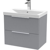 Hudson Reed Fluted 600mm Wall Hung Vanity Unit & Basin, 2 Drawer Satin Grey DFF293D
