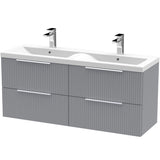 Hudson Reed Fluted 1200mm Wall Hung Double Vanity Unit & Basin, 4 Drawers Satin Grey DFF293F