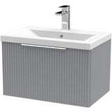 Hudson Reed Fluted 600mm Wall Hung Vanity Unit & Basin, 1 Drawer Satin Grey DFF294A