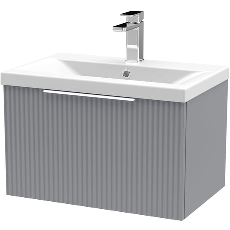 Hudson Reed Fluted 600mm Wall Hung Vanity Unit & Basin, 1 Drawer Satin Grey DFF294A