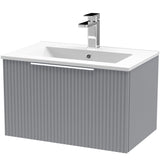 Hudson Reed Fluted 600mm Wall Hung Vanity Unit & Basin, 1 Drawer Satin Grey DFF294B