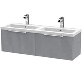 Hudson Reed Fluted 1200mm Wall Hung Double Vanity Unit & Basin, 2 Drawers Satin Grey DFF294C