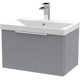 Hudson Reed Fluted 600mm Wall Hung Vanity Unit & Basin, 1 Drawer Satin Grey DFF294D