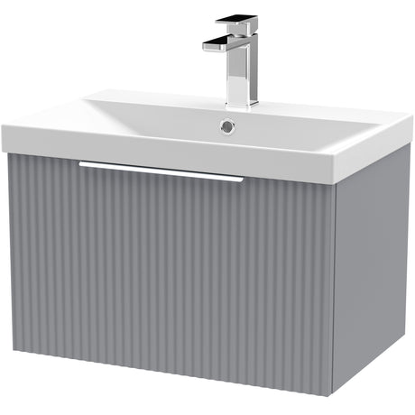 Hudson Reed Fluted 600mm Wall Hung Vanity Unit & Basin, 1 Drawer Satin Grey DFF294D