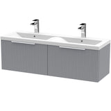 Hudson Reed Fluted 1200mm Wall Hung Double Vanity Unit & Basin, 2 Drawers Satin Grey DFF294F