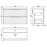 Hudson Reed Fluted 800mm Wall Hung Vanity Unit & Basin, 2 Drawer Satin Grey DFF295A LD