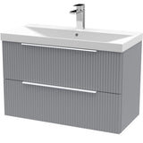 Hudson Reed Fluted 800mm Wall Hung Vanity Unit & Basin, 2 Drawer Satin Grey DFF295D
