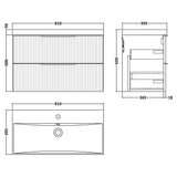 Hudson Reed Fluted 800mm Wall Hung Vanity Unit & Basin, 2 Drawer Satin Grey DFF295D LD