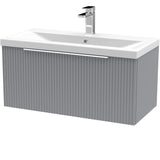 Hudson Reed Fluted 800mm Wall Hung Vanity Unit & Basin, 1 Drawer Satin Grey DFF296A