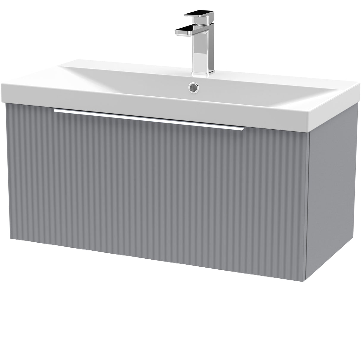 Hudson Reed Fluted 800mm Wall Hung Vanity Unit & Basin, 1 Drawer Satin Grey DFF296D