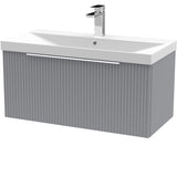 Hudson Reed Fluted 800mm Wall Hung Vanity Unit & Basin, 1 Drawer Satin Grey DFF296D