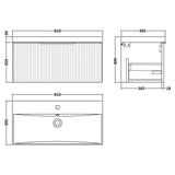 Hudson Reed Fluted 800mm Wall Hung Vanity Unit & Basin, 1 Drawer Satin Grey DFF296D LD