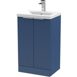 Hudson Reed Fluted 500mm Freestanding Vanity Unit & Basin, 2 Door Satin Blue DFF323A