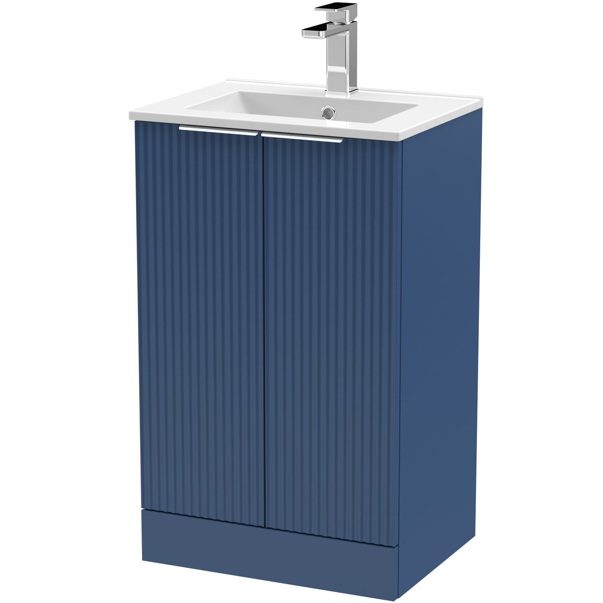 Hudson Reed Fluted 500mm Freestanding Vanity Unit & Basin, 2 Door Satin Blue DFF323B