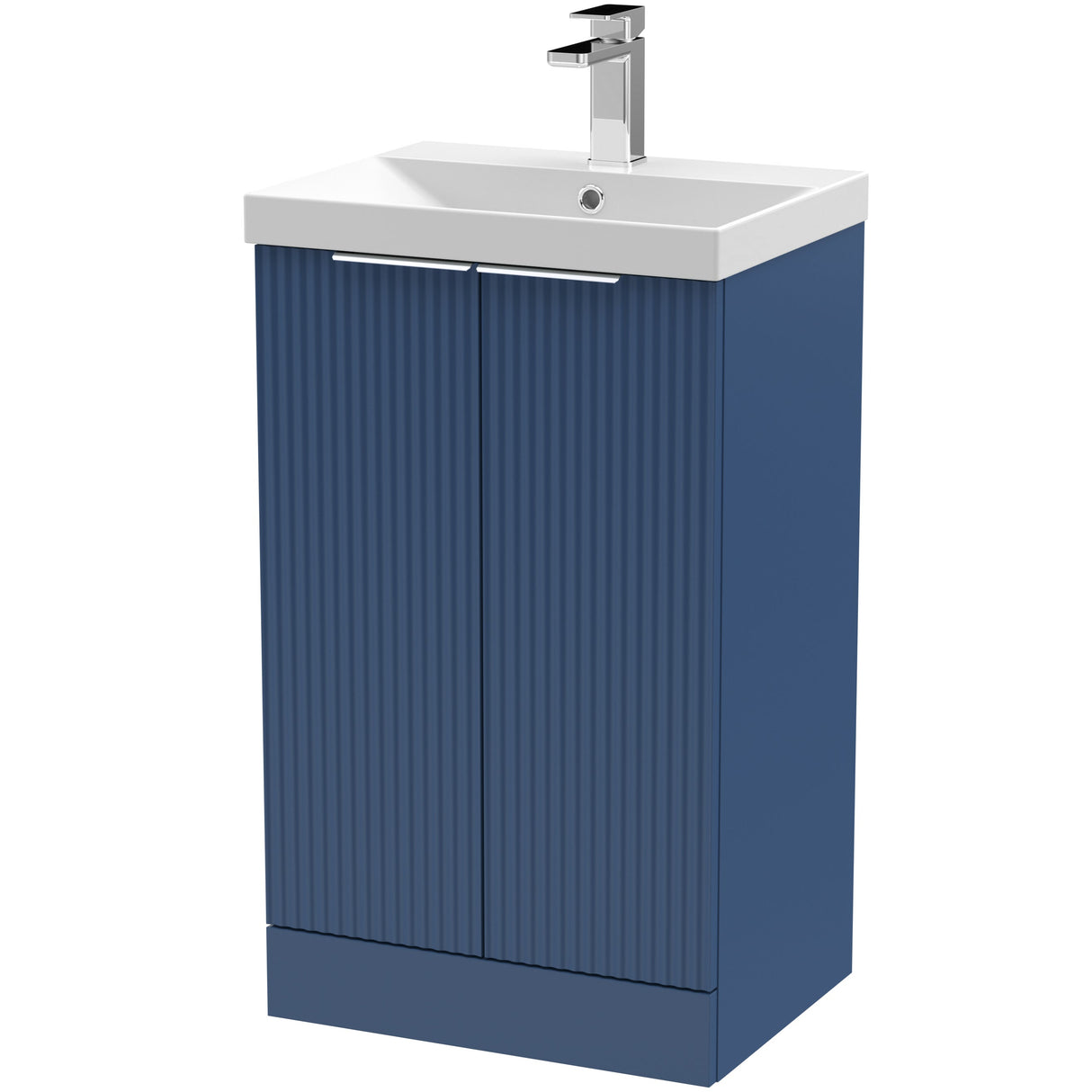 Hudson Reed Fluted 500mm Freestanding Vanity Unit & Basin, 2 Door Satin Blue DFF323D