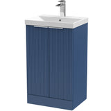 Hudson Reed Fluted 500mm Freestanding Vanity Unit & Basin, 2 Door Satin Blue DFF323D