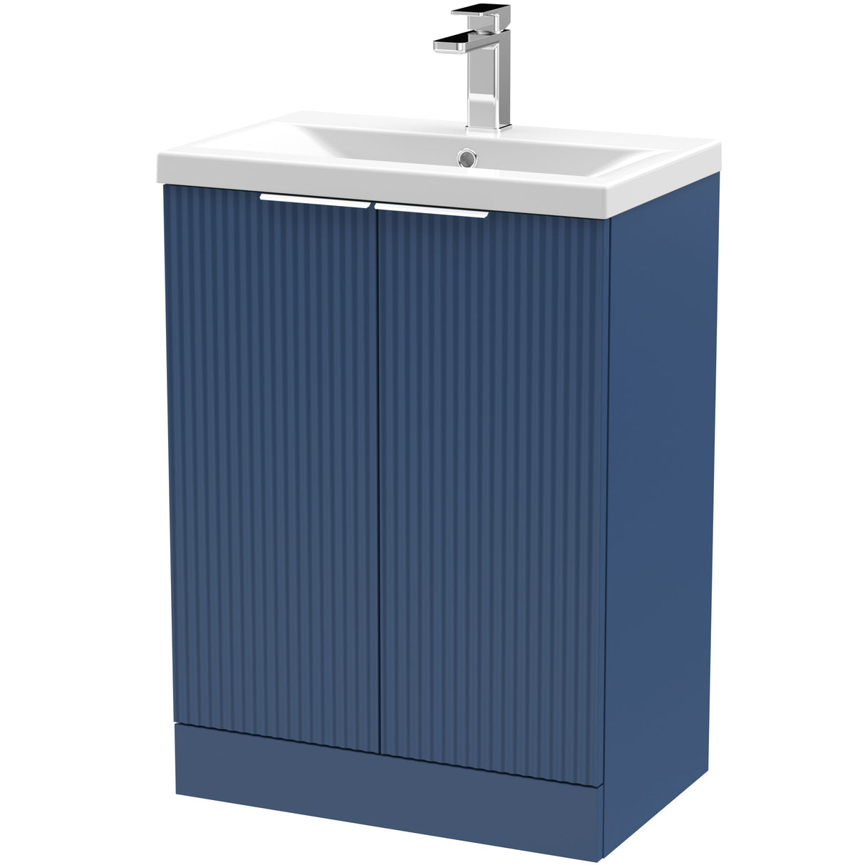 Hudson Reed Fluted 600mm Freestanding Vanity Unit & Basin, 2 Drawer Satin Blue DFF325A