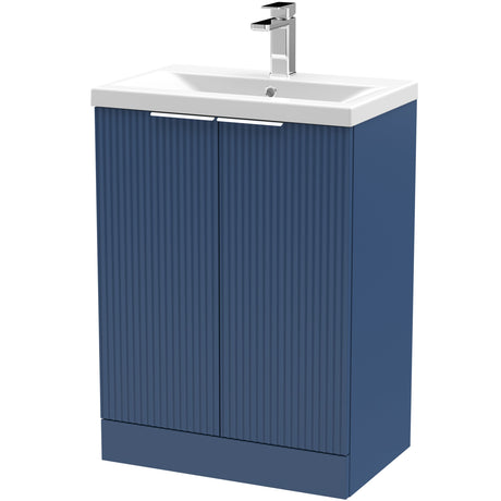 Hudson Reed Fluted 600mm Freestanding Vanity Unit & Basin, 2 Drawer Satin Blue DFF325A
