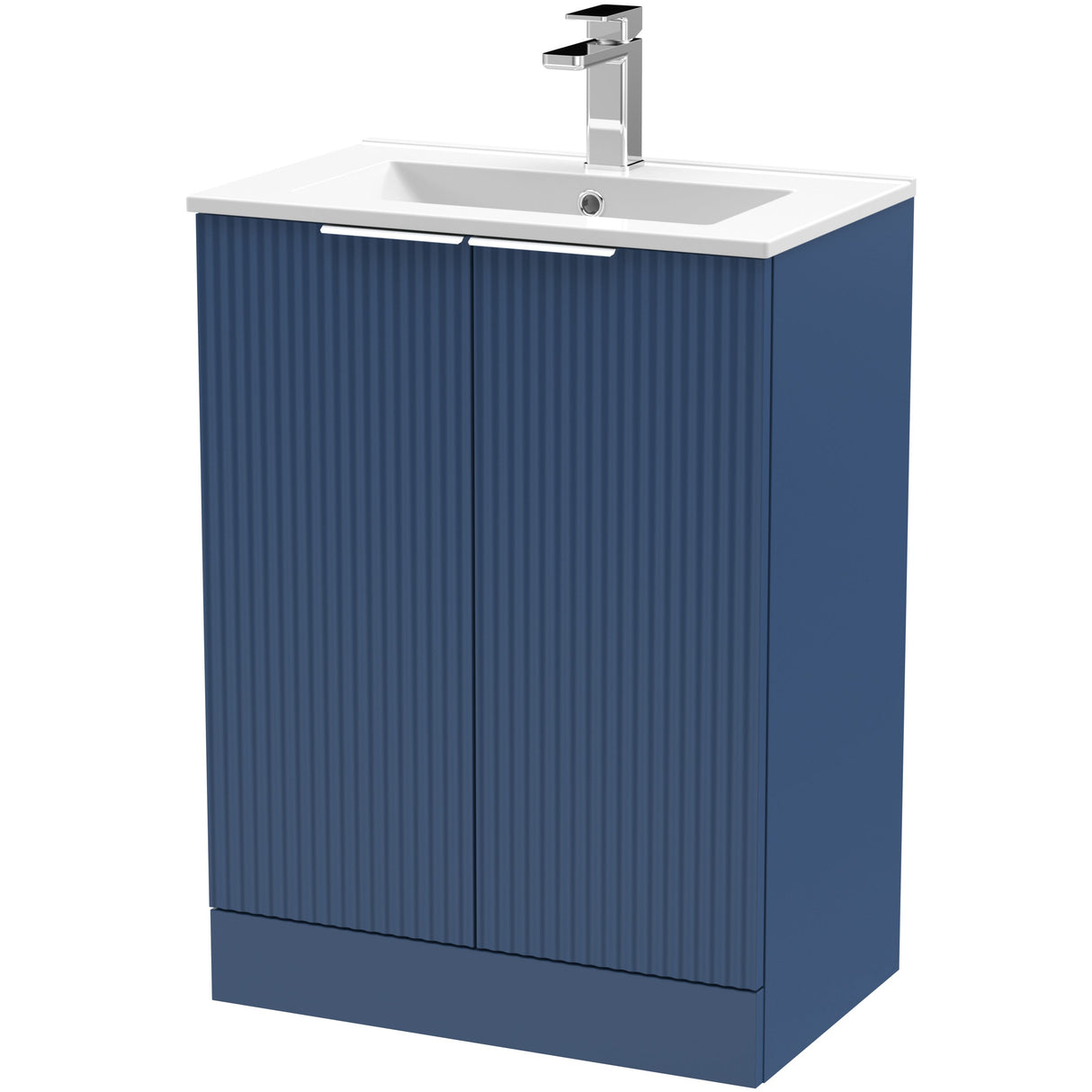 Hudson Reed Fluted 600mm Freestanding Vanity Unit & Basin, 2 Drawer Satin Blue DFF325B
