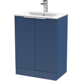Hudson Reed Fluted 600mm Freestanding Vanity Unit & Basin, 2 Drawer Satin Blue DFF325B