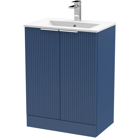 Hudson Reed Fluted 600mm Freestanding Vanity Unit & Basin, 2 Drawer Satin Blue DFF325B