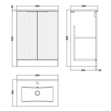 Hudson Reed Fluted 600mm Freestanding Vanity Unit & Basin, 2 Drawer Satin Blue DFF325B LD