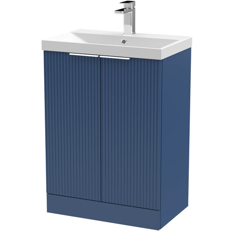 Hudson Reed Fluted 600mm Freestanding Vanity Unit & Basin, 2 Drawer Satin Blue DFF325D