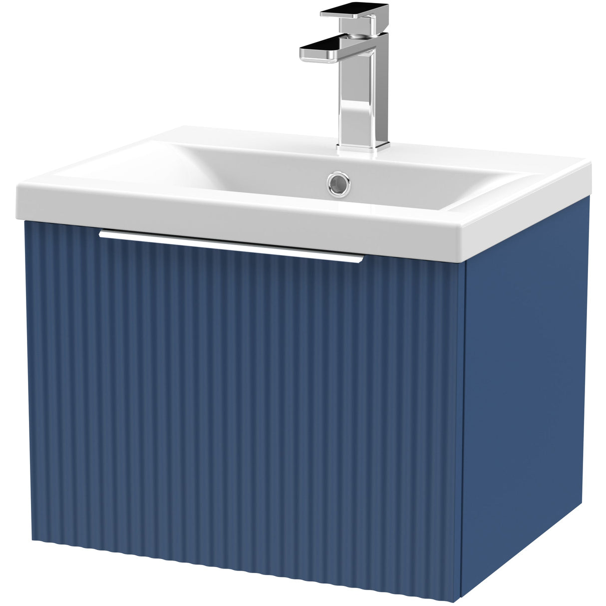 Hudson Reed Fluted 500mm Wall Hung Vanity Unit & Basin, 1 Drawer Satin Blue DFF391A