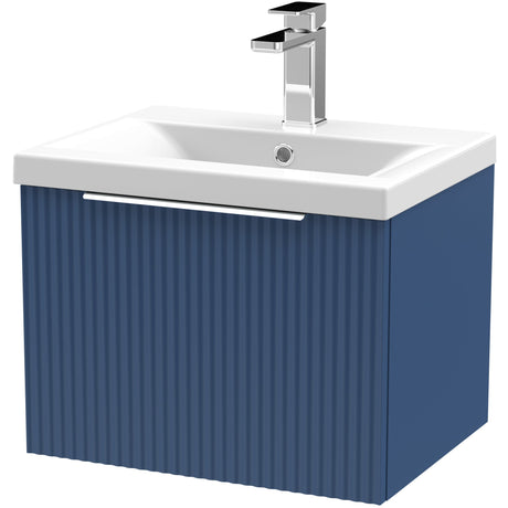 Hudson Reed Fluted 500mm Wall Hung Vanity Unit & Basin, 1 Drawer Satin Blue DFF391A