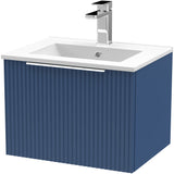 Hudson Reed Fluted 500mm Wall Hung Vanity Unit & Basin, 1 Drawer Satin Blue DFF391B