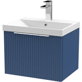 Hudson Reed Fluted 500mm Wall Hung Vanity Unit & Basin, 1 Drawer Satin Blue DFF391D