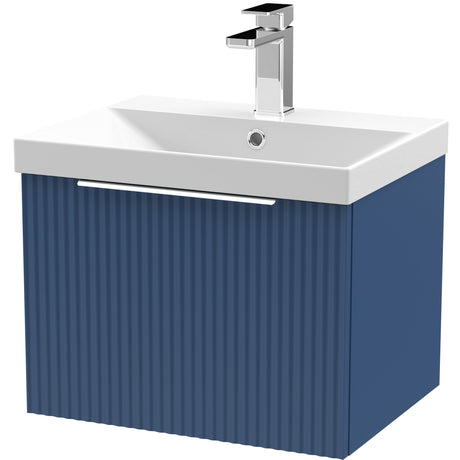 Hudson Reed Fluted 500mm Wall Hung Vanity Unit & Basin, 1 Drawer Satin Blue DFF391D