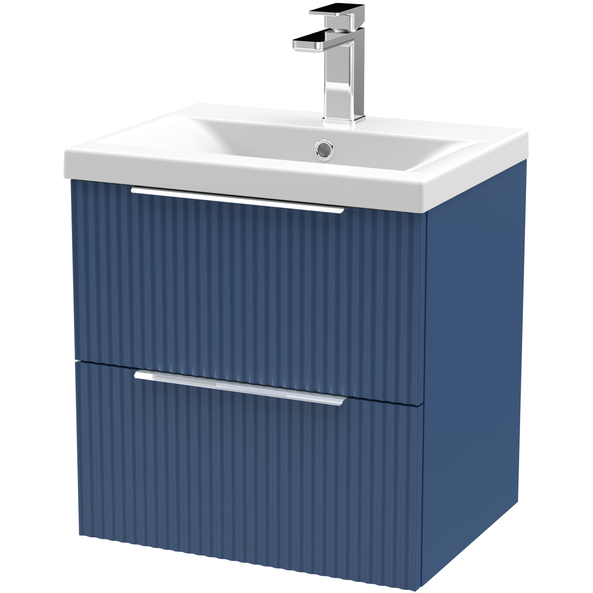 Hudson Reed Fluted 500mm Wall Hung Vanity Unit & Basin, 2 Drawer Satin Blue DFF392A