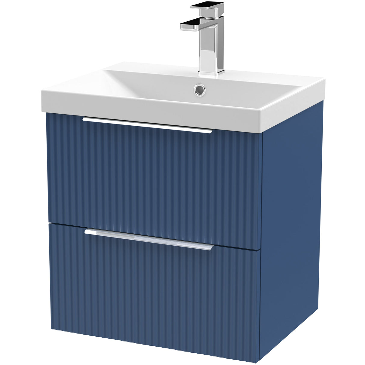 Hudson Reed Fluted 500mm Wall Hung Vanity Unit & Basin, 2 Drawer Satin Blue DFF392D