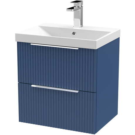 Hudson Reed Fluted 500mm Wall Hung Vanity Unit & Basin, 2 Drawer Satin Blue DFF392D