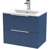 Hudson Reed Fluted 600mm Wall Hung Vanity Unit & Basin, 2 Drawer Satin Blue DFF393B
