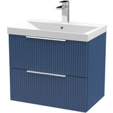 Hudson Reed Fluted 600mm Wall Hung Vanity Unit & Basin, 2 Drawer Satin Blue DFF393D