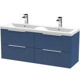 Hudson Reed Fluted 1200mm Wall Hung Double Vanity Unit & Basin, 4 Drawers Satin Blue DFF393F