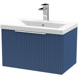 Hudson Reed Fluted 600mm Wall Hung Vanity Unit & Basin, 1 Drawer Satin Blue DFF394A